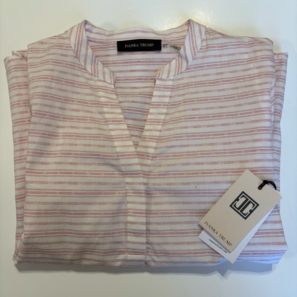 Ivanka Trump Pink and White Striped Blouse.‎